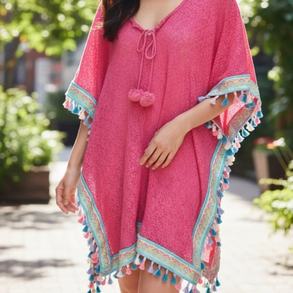 Velzera lace tasseled colorful kimono os